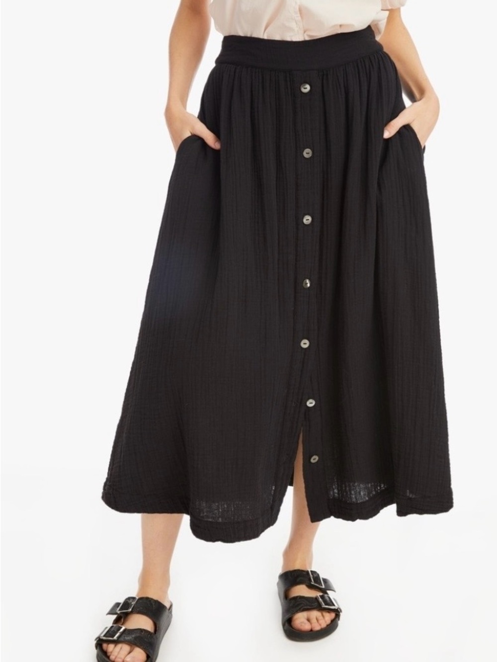 XIRENA
COTTON GAUZE MIDI SKIRT-PInk